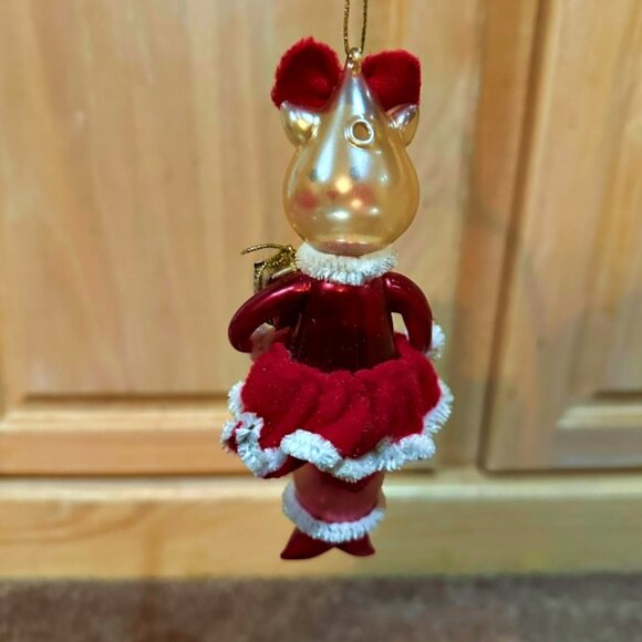 Mouse Blown Glass Christmas Ornament Red Felt Bow Skirt 6 Inches Cat? Rabbit? - Picture 3 of 6